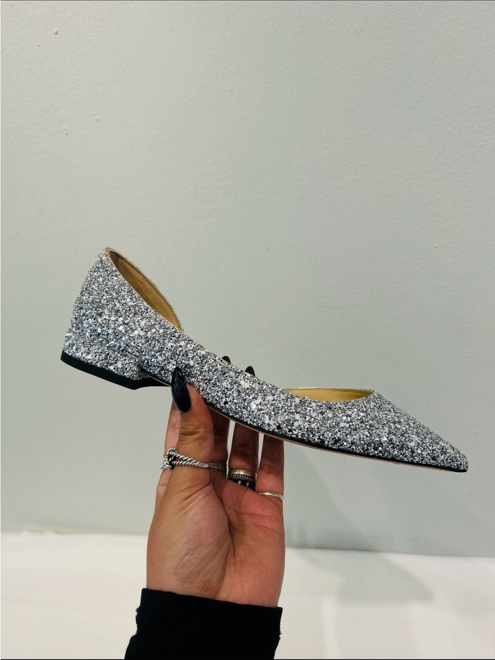 Jimmy Choo Silver Metallic Crystal Wedge Flats Ballerinas EU 40 NWT